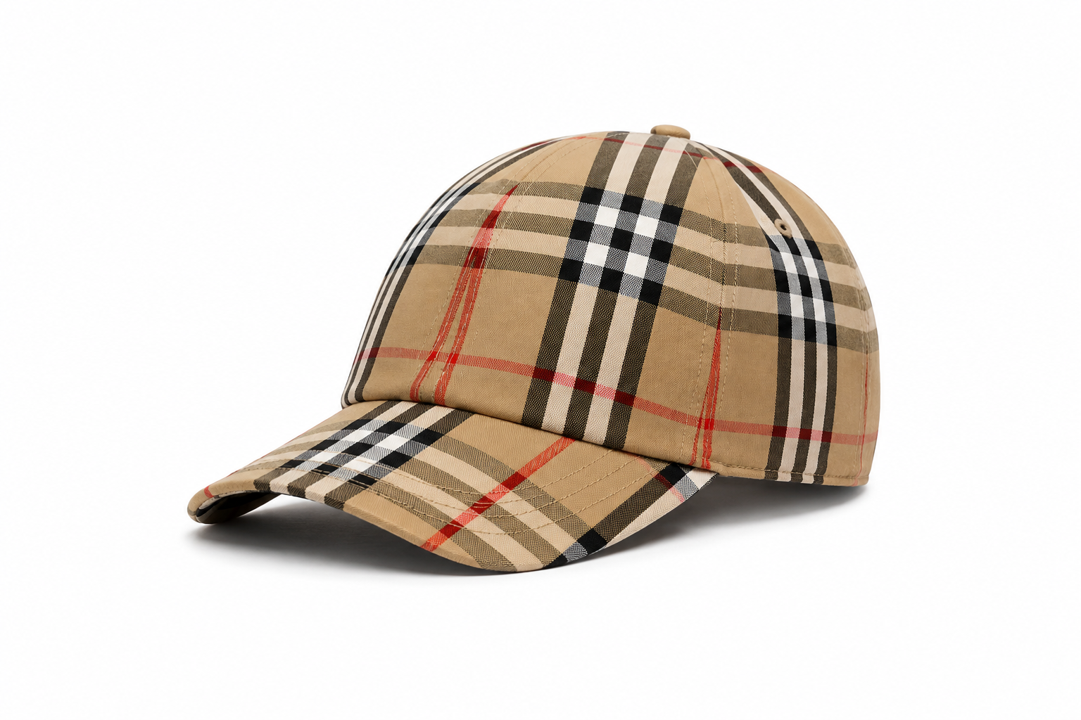 Check Cotton Cap — Camel