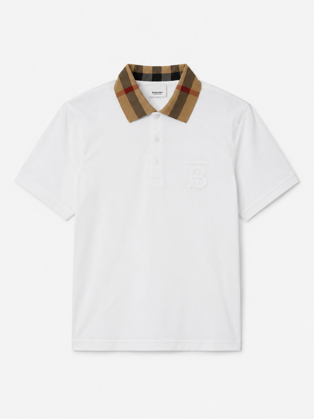 Check Collar Polo — Blanc